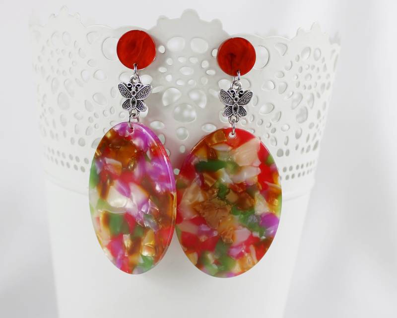 Ohrringe Silber - Boho Style | Hängend Bunt Orange Lila Pink Grün Statement Ohrstecker Schmetterling Ohrhänger Ibiza Schmuck von IbizaSchmuck