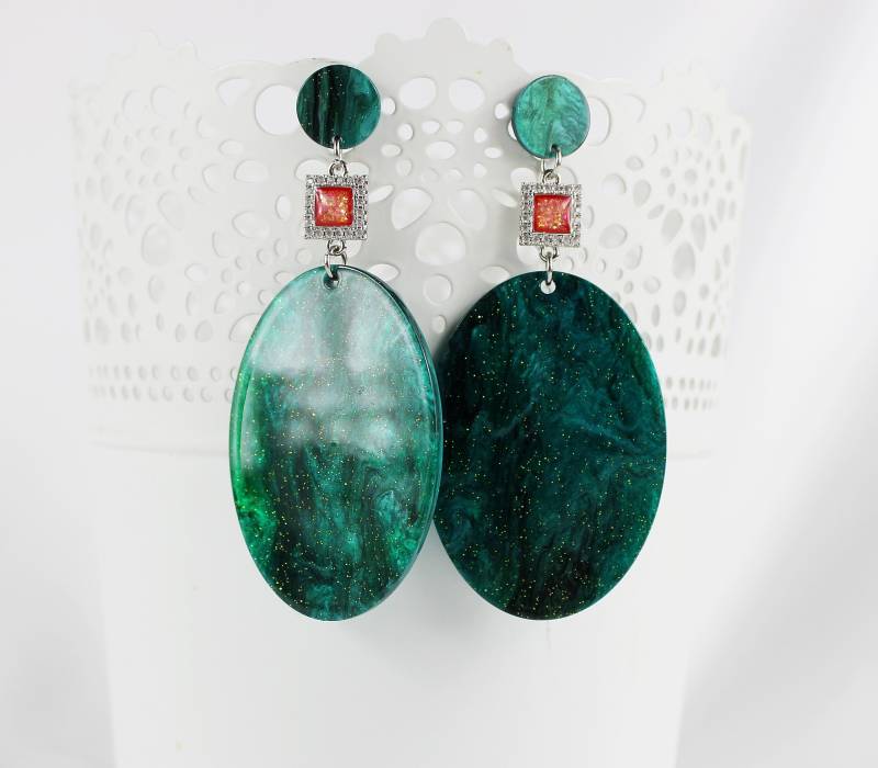 Ohrringe Silber - Boho Style | Hängend Ozeangrün Kristall Statement Ohrstecker Ohrhänger Ibiza Schmuck von IbizaSchmuck