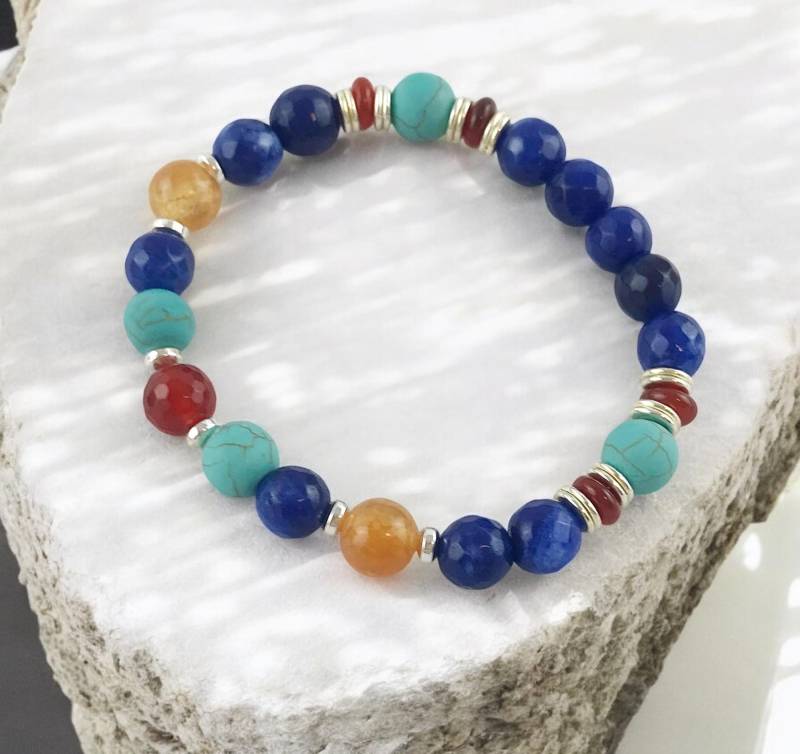 Perlenarmband Cocoon Silber Damen Im Boho Style | Armband Royalblau Mit Karneol Türkis Edelsteinarmband Ibiza Schmuck von IbizaSchmuck