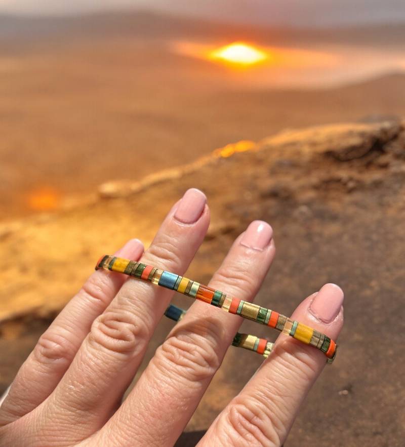 Perlenarmband Delicious Saffron Gold Damen | Boho Style Gelb Grün Terracotta Ibiza Schmuck Armreif Schmal von IbizaSchmuck