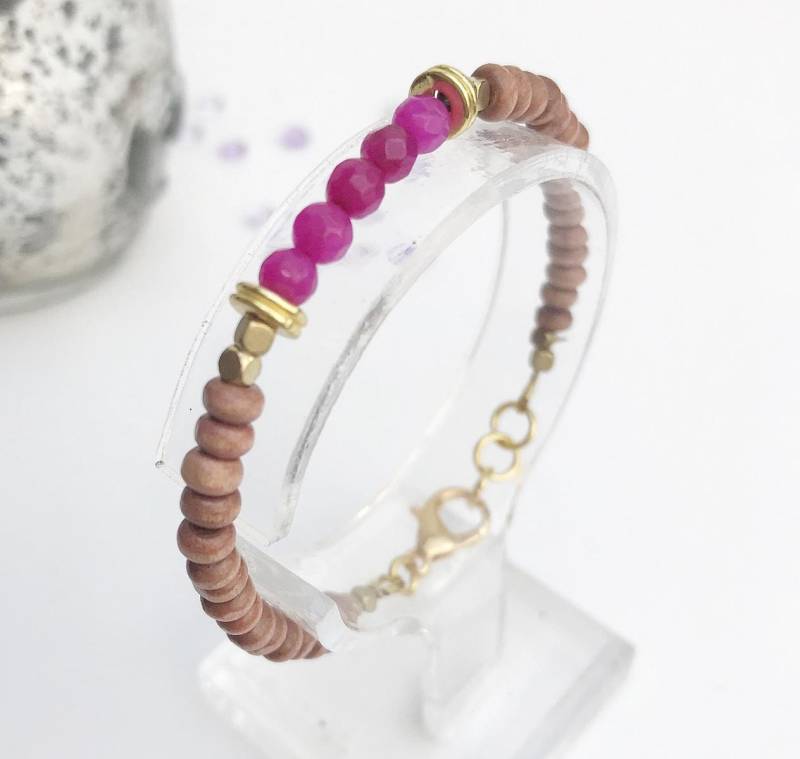 Perlenarmband Gold Damen | Boho Style Jade Holz Vergoldet Halbedelsteinarmband Edelstein |Ibizaschmuck von IbizaSchmuck