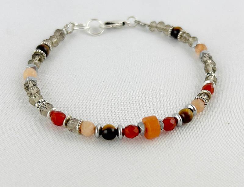 Perlenarmband Silber Damen | Boho Style Armband Mit Edelsteinen Braun Orange Ibiza Schmuck von IbizaSchmuck