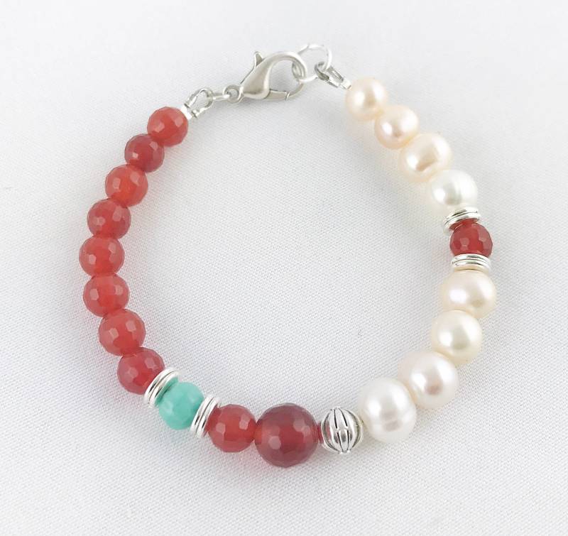 Perlenarmband Silber Damen | Boho Style Süßwasserperlen Und Karneol Armband Edelstein Im Boho-Style Ibiza Schmuck von IbizaSchmuck