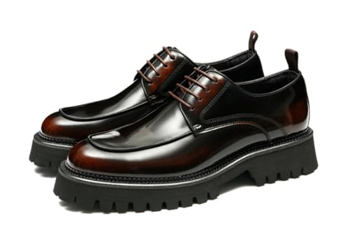 Herren-Oxfords, Business-Freizeitschuhe For Herren, Modische Formelle Herren-Schuhe Mit Runder Spitze Und Schnürung Aus Gummi Mit Dicken Sohlen Und Höhenvergrößernden Schuhen ( Color : Dark brown , Si von IboXq