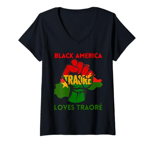 Damen Burkina Ibrahim Traoré Shirt Black Loves Ibrahima Traoré T-Shirt mit V-Ausschnitt Damen Burkina Ibrahim Traoré Shirt Black Loves Ibrahima Traoré T-Shirt mit V-Ausschnitt von Ibrahim Traoré Shirt