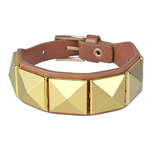 Ibralet Lederarmband Für Herren, Gold Niet Persönliche Fashion Punk Pyramiden Nieten Leder Künstliche Armband Für Frauen Glänzende Armband Accessoires Festival Paar Geschenke Freundschaft von Ibralet