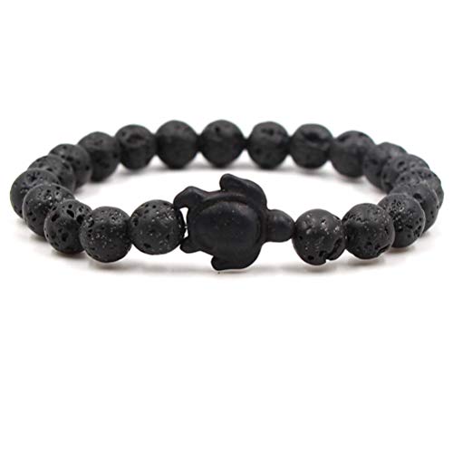 Lavastein Armband, Charme Schildkröte Männer 8 Mm Naturstein Runden Perlen Armreif, Verstellbare Elastische Manschette Mit Rollrand Unisex Armband Schmuck Festival Paar Geschenk Der Freundschaft von Ibralet