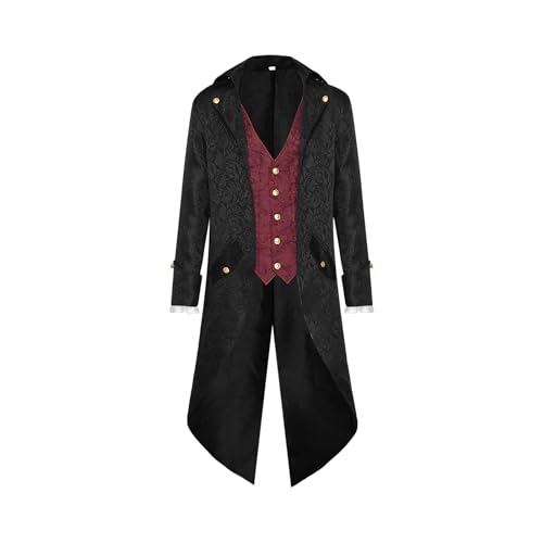 Ibuloule Frack Herren,Viktorianischer Mantel Herren | Steampunk Gehrock Frack | -Gothic-Frack, Renaissance-Cosplay-Kostüm für Karnevalsparty von Ibuloule