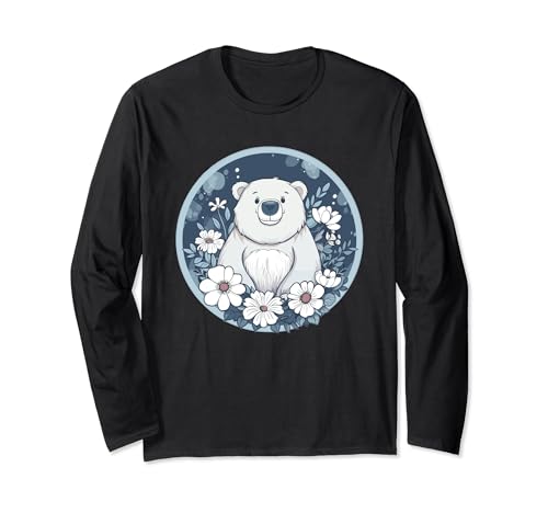 Süßer Eisbär mit Blumen I Kinder Eisbär Langarmshirt von Ice Bear Art I Polar Bear I Cartoon Ice Bear