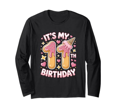 Sweet Ice Cream 11th Birthday Party Celebration for Girls Langarmshirt von Ice Cream 11th Birthday Tee