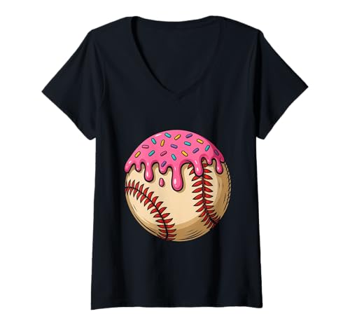 Damen Baseball Ice Cream Drip Baseball Dripping Sport für Mädchen und Kinder T-Shirt mit V-Ausschnitt von Ice Cream Baseball Drip Graphics Boys Youth Men