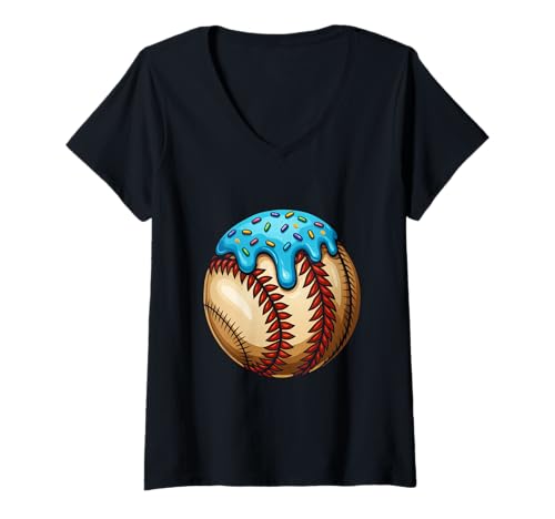 Damen Baseball Ice Cream Drip Baseball Dripping Sport für Mädchen und Kinder T-Shirt mit V-Ausschnitt von Ice Cream Baseball Drip Graphics Boys Youth Men