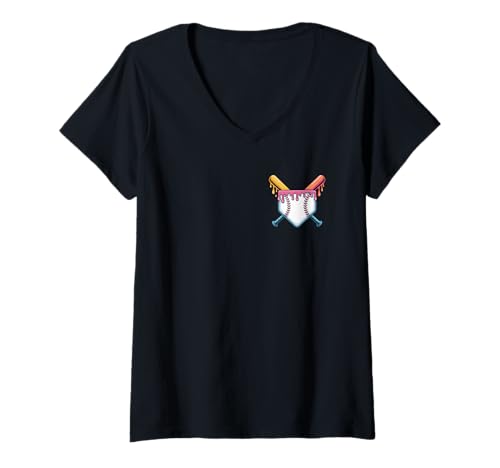 Damen Dripping Ice Cream Drip Home Plate Baseball im Taschenformat T-Shirt mit V-Ausschnitt von Ice Cream Baseball Drip Graphics Boys Youth Men