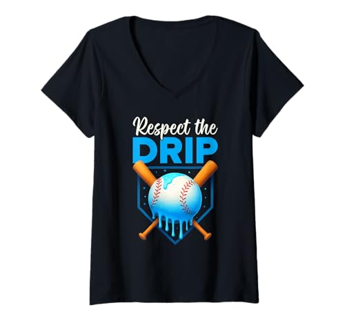 Damen Respect The Drip Baseball Dripping Ice Cream Drip Drip Handschuh für Kinder T-Shirt mit V-Ausschnitt von Ice Cream Baseball Drip Graphics Boys Youth Men