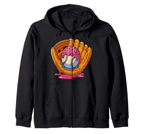 Drip Baseball Catcher für Kinder mit tropfenden Handschuhen für Baseball-Eiscreme Kapuzenjacke von Ice Cream Baseball Drip Graphics Boys Youth Men