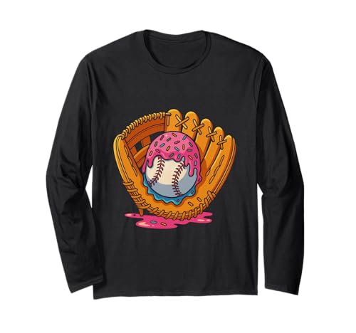Drip Baseball Catcher für Kinder mit tropfenden Handschuhen für Baseball-Eiscreme Langarmshirt von Ice Cream Baseball Drip Graphics Boys Youth Men