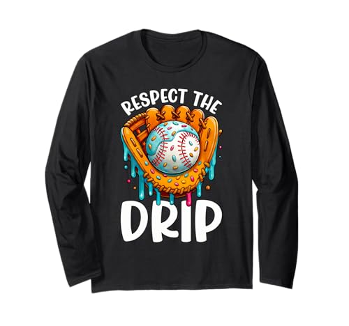 Respect The Drip Baseball Dripping Ice Cream Drip Drip Handschuh für Kinder Langarmshirt von Ice Cream Baseball Drip Graphics Boys Youth Men