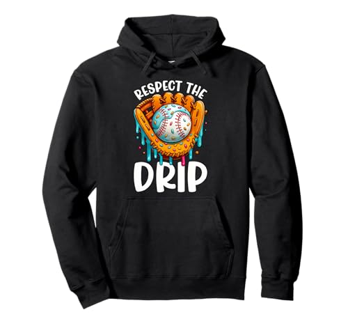 Respect The Drip Baseball Dripping Ice Cream Drip Drip Handschuh für Kinder Pullover Hoodie von Ice Cream Baseball Drip Graphics Boys Youth Men