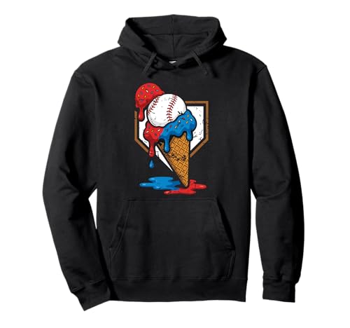 4. Juli Rot Weiß und Blau Baseball Ice Cream Drip Boys Pullover Hoodie von Ice Cream Drip Baseball Bat Fans Design Apparel