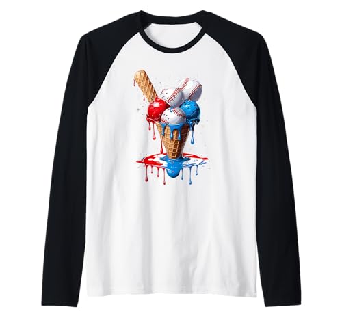 4. Juli Rot Weiß und Blau Baseball Ice Cream Drip Boys Raglan von Ice Cream Drip Baseball Bat Fans Design Apparel