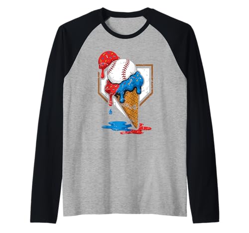 4. Juli Rot Weiß und Blau Baseball Ice Cream Drip Boys Raglan von Ice Cream Drip Baseball Bat Fans Design Apparel