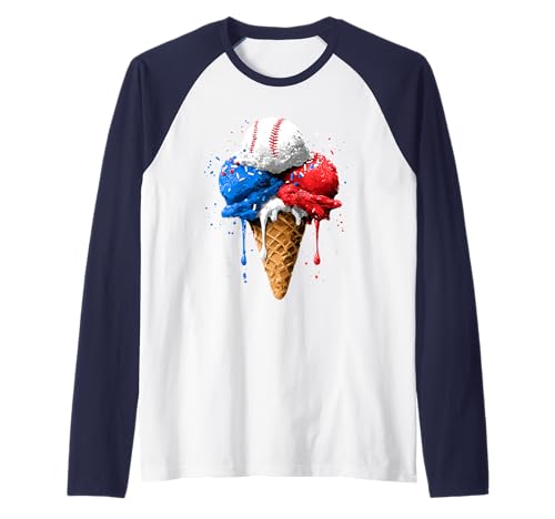 4. Juli Rot Weiß und Blau Baseball Ice Cream Drip Boys Raglan von Ice Cream Drip Baseball Bat Fans Design Apparel