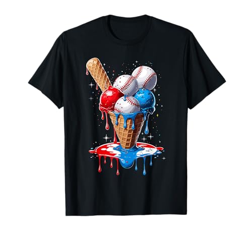4. Juli Rot Weiß und Blau Baseball Ice Cream Drip Boys T-Shirt von Ice Cream Drip Baseball Bat Fans Design Apparel
