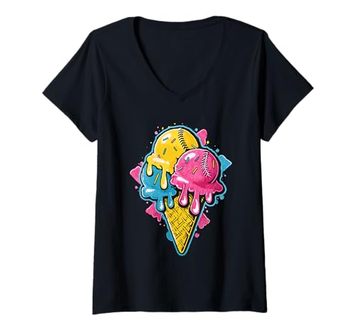 Damen Baseball-Eiscreme-Tropfkegel, lustig, Jugendliche, Jungen, Sportliebhaber T-Shirt mit V-Ausschnitt Damen Baseball-Eiscreme-Tropfkegel, lustig, Jugendliche, Jungen, Sportliebhaber T-Shirt mit V-Ausschnitt von Ice Cream Drip Baseball Fan Graphics Art Apparel