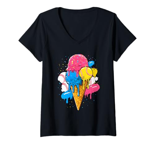 Damen Baseball-Eiscreme-Tropfkegel, lustig, Jugendliche, Jungen, Sportliebhaber T-Shirt mit V-Ausschnitt Damen Baseball-Eiscreme-Tropfkegel, lustig, Jugendliche, Jungen, Sportliebhaber T-Shirt mit V-Ausschnitt von Ice Cream Drip Baseball Fan Graphics Art Apparel