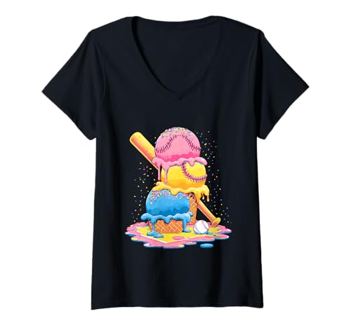 Damen Baseball-Eiscreme-Tropfkegel, lustig, Jugendliche, Jungen, Sportliebhaber T-Shirt mit V-Ausschnitt Damen Baseball-Eiscreme-Tropfkegel, lustig, Jugendliche, Jungen, Sportliebhaber T-Shirt mit V-Ausschnitt von Ice Cream Drip Baseball Fan Graphics Art Apparel