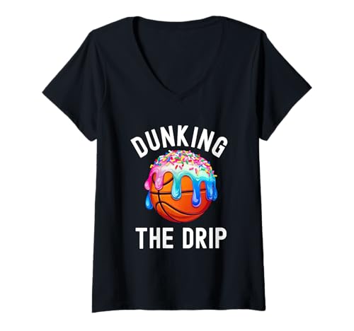 Damen Basketball Jungen Mädchen Streusel Basketball Eis Tropfen T-Shirt mit V-Ausschnitt Damen Basketball Jungen Mädchen Streusel Basketball Eis Tropfen T-Shirt mit V-Ausschnitt von Ice Cream Drip Basketball Stuff Boys Girls