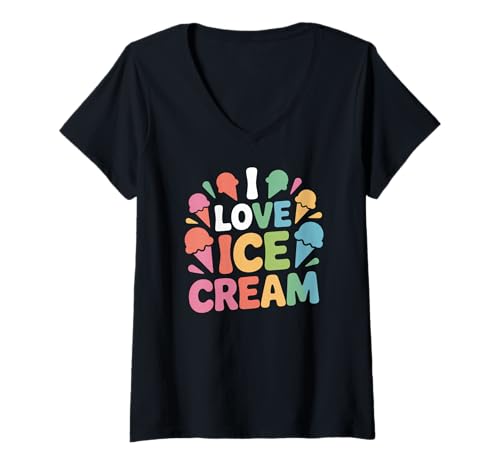 Damen Ich Liebe Eiscreme-Feierspaß T-Shirt mit V-Ausschnitt Damen Ich Liebe Eiscreme-Feierspaß T-Shirt mit V-Ausschnitt von Ice Cream Enthusiast Delight Colors