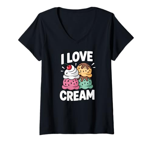 Damen I Love Cream Fun Eisportionierer Kunst T-Shirt mit V-Ausschnitt Damen I Love Cream Fun Eisportionierer Kunst T-Shirt mit V-Ausschnitt von Ice Cream Lovers Colorful Delight
