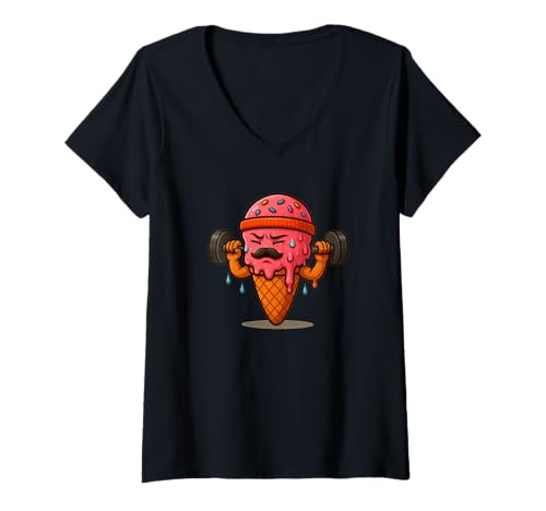 Damen Lustiges Gewichtheben Eiscreme Kostüm für Erwachsene und Kinder T-Shirt mit V-Ausschnitt Damen Lustiges Gewichtheben Eiscreme Kostüm für Erwachsene und Kinder T-Shirt mit V-Ausschnitt von Ice Cream Outfit
