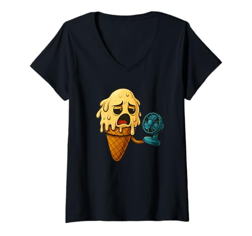 Damen Lustiges schmelzendes EIS mit coolem Luft-Fan-Kostüm T-Shirt mit V-Ausschnitt Damen Lustiges schmelzendes EIS mit coolem Luft-Fan-Kostüm T-Shirt mit V-Ausschnitt von Ice Cream Outfit