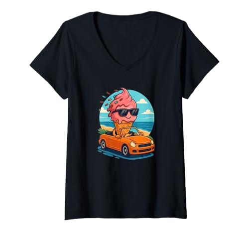 Damen Schönes Urlaubs-EIS mit Strandkostüm für Urlaubsfans T-Shirt mit V-Ausschnitt Damen Schönes Urlaubs-EIS mit Strandkostüm für Urlaubsfans T-Shirt mit V-Ausschnitt von Ice Cream Outfit