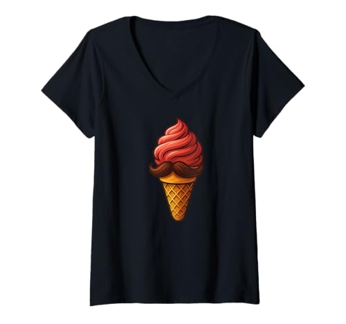 Damen Tolles EIS mit Schnurrbart für Urlaubsliebhaber T-Shirt mit V-Ausschnitt Damen Tolles EIS mit Schnurrbart für Urlaubsliebhaber T-Shirt mit V-Ausschnitt von Ice Cream Outfit
