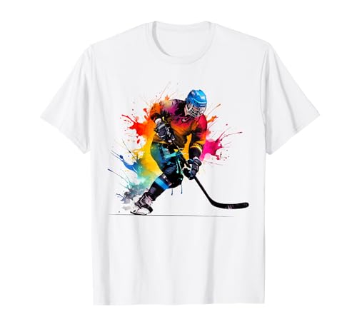 Bunte Eishockeyspieler Junge auf Herren Eishockey T-Shirt von Ice Hockey Men Ice Hockey player Boy