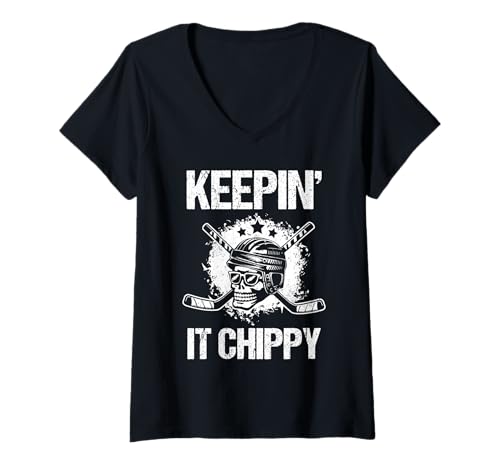 Damen Keepin' It Chippy Eishockey Skull Crossed Sticks T-Shirt mit V-Ausschnitt Damen Keepin' It Chippy Eishockey Skull Crossed Sticks T-Shirt mit V-Ausschnitt von Ice Hockey Skull Helmet Crossed Sticks