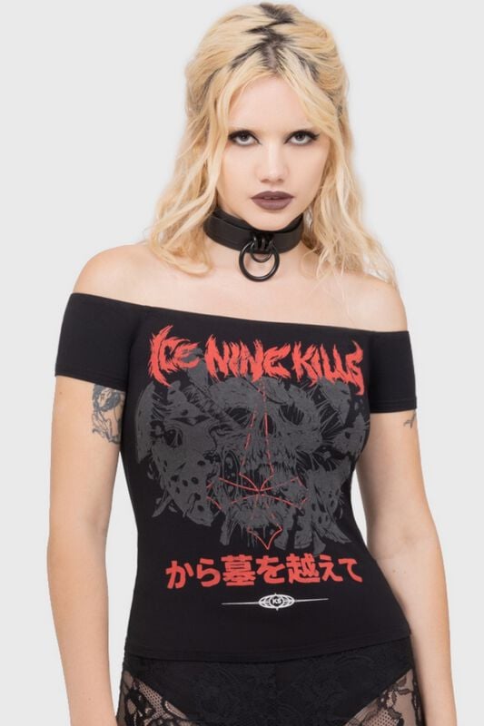 Ice Nine Kills by Killstar Your Worst Nightmare Bardot Top T-Shirt schwarz rot in XS von Ice Nine Kills by Killstar