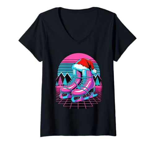 Damen Weihnachten Synthwave Eislaufen Eiskunstläufer T-Shirt mit V-Ausschnitt Damen Weihnachten Synthwave Eislaufen Eiskunstläufer T-Shirt mit V-Ausschnitt von Ice Skating Gift For An Ice Skater