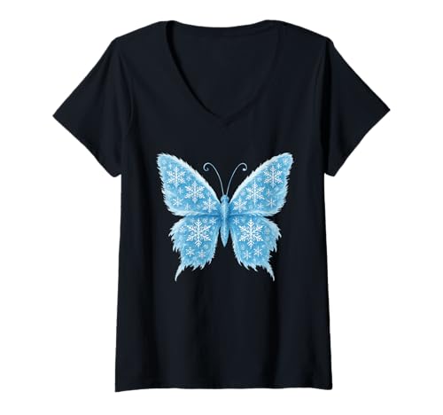 Damen Ice Snow Flakes Butterfly Beautiful Butterflies T-Shirt mit V-Ausschnitt Damen Ice Snow Flakes Butterfly Beautiful Butterflies T-Shirt mit V-Ausschnitt von Ice Snow Flakes Butterflies Apparel