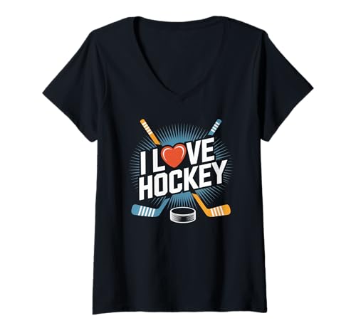 Damen Ich Liebe Eishockey, Spaß, Eissport, Leidenschaft T-Shirt mit V-Ausschnitt von Ice Sports Enthusiast Attire