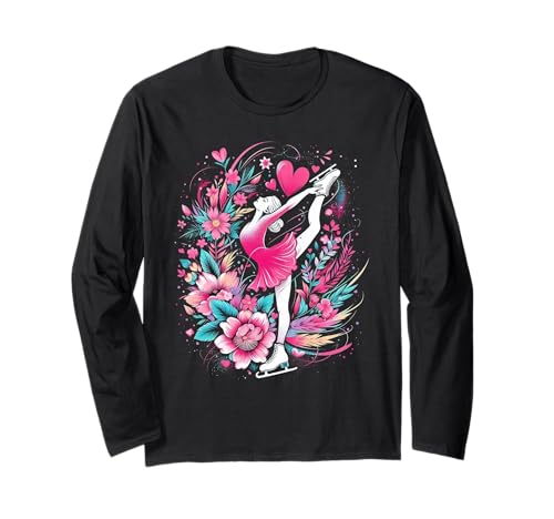 Eislaufen Mädchen Floral Skater Mädchen für Damen Langarmshirt von Ice skating girl floral