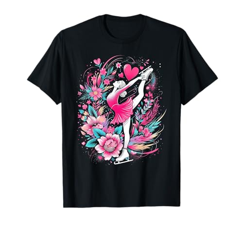 Eislaufen Mädchen Floral Skater Mädchen für Damen T-Shirt von Ice skating girl floral