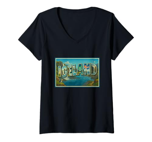 Damen Island Vintage Reise Urlaub Souvenir Poster Kunst Grafik T-Shirt mit V-Ausschnitt Damen Island Vintage Reise Urlaub Souvenir Poster Kunst Grafik T-Shirt mit V-Ausschnitt von Ice to Meet You Tees Apparel and Design