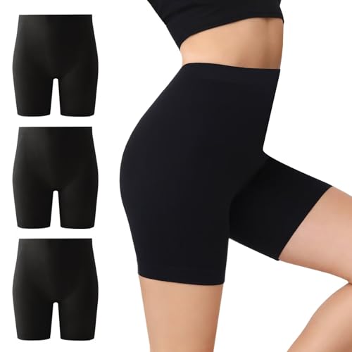 IceCony Radlerhose Damen Kurz für Kleid Boxershorts Leggings Sporthose Schwarz Blickdicht Laufhose Trainingshose Reibungslos Tennishose Outdoor Biker Unterhosen Fahrradhose Kurze Fahrrad XL 3er Pack von IceCony