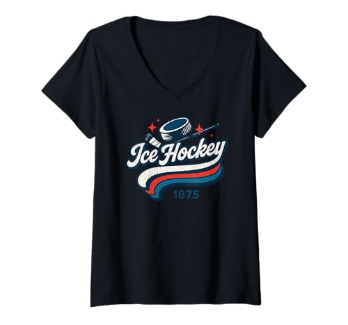 Damen Eishockey 1875 Sport Varsity Vintage Jungen Mädchen T-Shirt mit V-Ausschnitt von IceHockeyAxis1