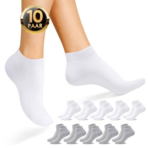 IceReco 10 Paar Sneaker Socken Damen 35-38 Weiß Socken Kurz Grau Baumwolle Kurze Socken Herren Sportsocken Damen Halbsocken Sneakersocken Anti Schweiß Atmungsaktive Sommer Laufsocken Running Socks von IceReco