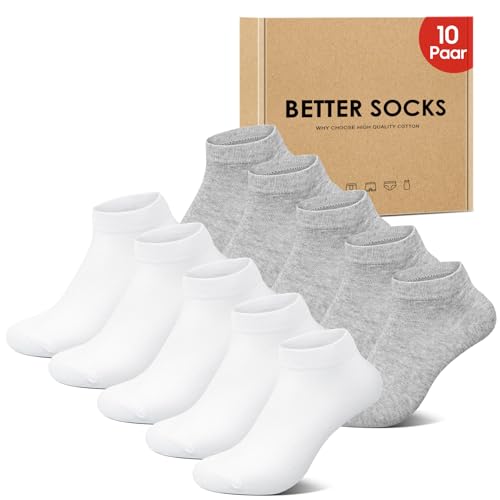 IceReco 10 Paar Sneaker Socken Damen 35-38 Weiß Kurz Grau Baumwolle Kurze Socken Herren Sportsocken Halbsocken Sneakersocken Anti Schweiß Atmungsaktive Sommer Laufsocken Running Socks von IceReco